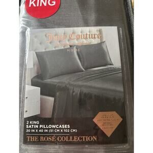 Juicy Couture Set Of 2 King Satin Pillowcases Pewter Gray NIP